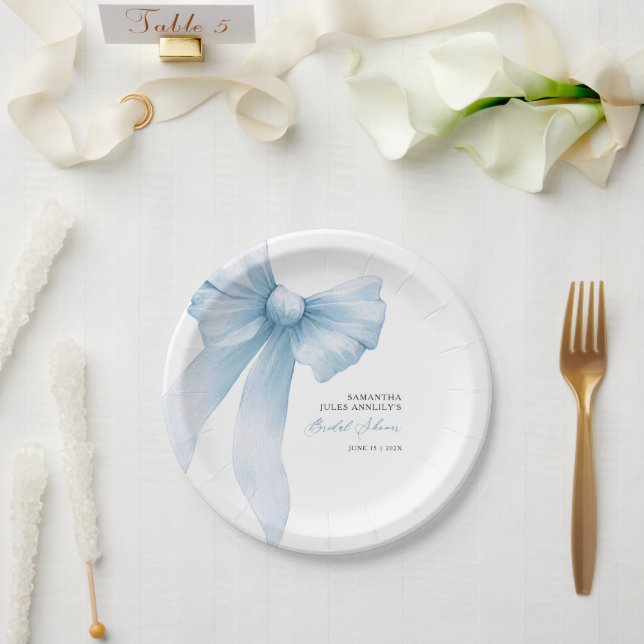 Assiettes En Carton Fête de mariage avec nœud bleu Coquette (Mariage)