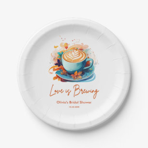 Assiettes En Carton Fête de mariage Blue Floral Love is Brewing Coffee