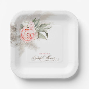 Assiettes En Carton Fête de mariage bohème aux fleurs roses et herbe d