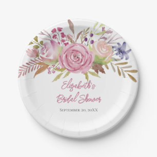 Assiettes En Carton Fête de mariage botanique à l'aquarelle florale ro