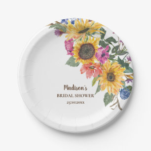 Assiettes En Carton Fête de mariage champêtre avec tournesol aquarelle