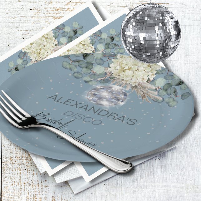 Assiettes En Carton Fête de Mariage Disco Boule Florale Bleu Poussiére (Créateur téléchargé)