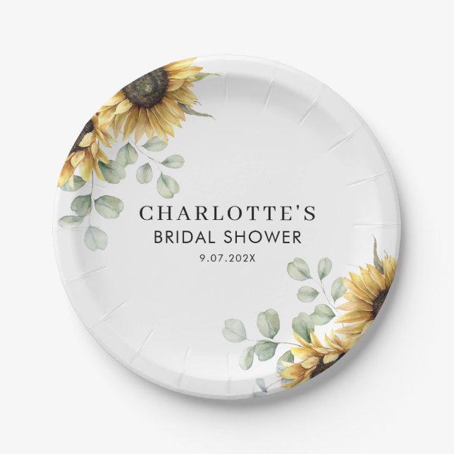 Assiettes En Carton Fête de mariage élégante avec tournesols floraux (Devant)