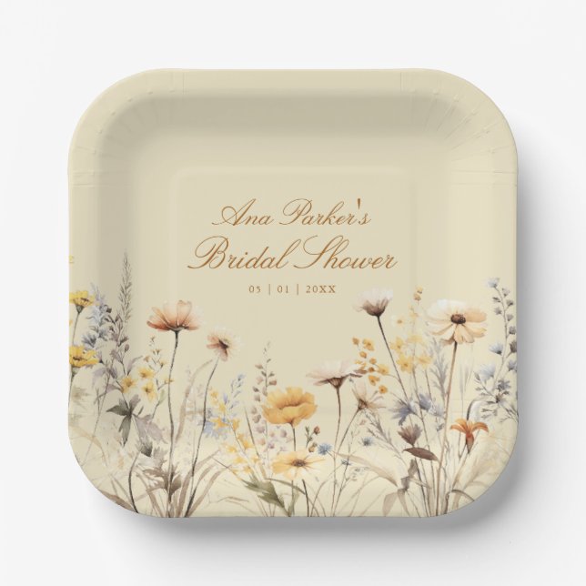 Assiettes En Carton Fête de Mariage Élégante Fleur Sauvageonne L'Amour (Recto)
