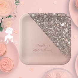 Assiettes En Carton Fête de mariage élégante rose doré