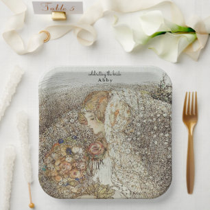 Assiettes En Carton Fête de mariage floral Art nouveau vintage