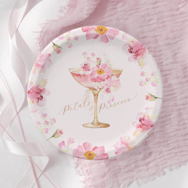 Assiettes En Carton Fête de mariage floral aux pétales et prosecco (Créateur téléchargé)