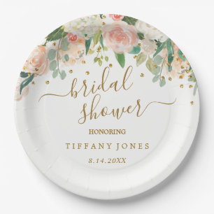 Assiettes En Carton Fête de mariage Floral Blush Rose Gold Confetti