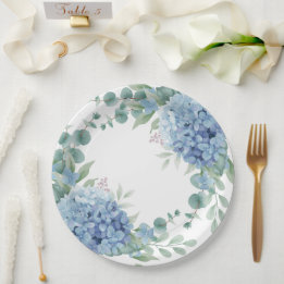 Assiettes En Carton Fête de mariage floral Hydrangea Bleu