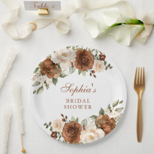Assiettes En Carton Fête de mariage Floral Rust Peach Greenery Or