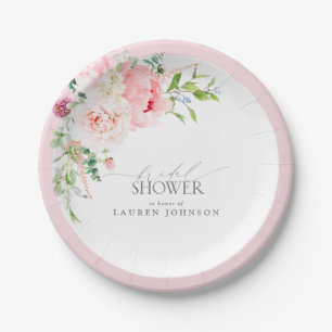 Assiettes En Carton Fête de Mariage Florale à l'Aquarelle Rose Élégant