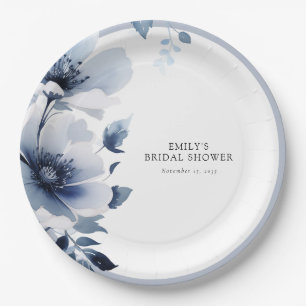 Assiettes En Carton Fête de mariage florale bleu marine