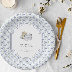 Assiettes En Carton Fête de mariage Florale Bleue Coquette Tea Party