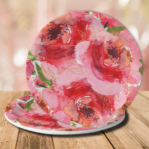 Assiettes En Carton Fête de mariage Florale Rose Or Aquarelle