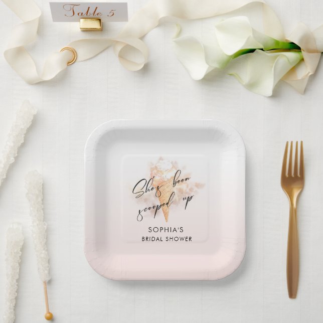 Assiettes En Carton Fête de mariage glacé rose aquarelle (Mariage)