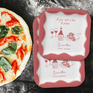 Assiettes En Carton Fête de mariage italienne Pizza Vin Dessinée à la 