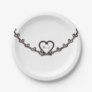 Assiettes En Carton Fête de mariage personnalisée avec vignes et cœurs