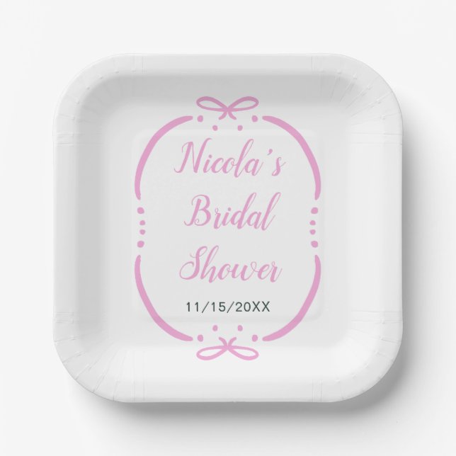 Assiettes En Carton Fête de mariage Ruban Rose (Recto)