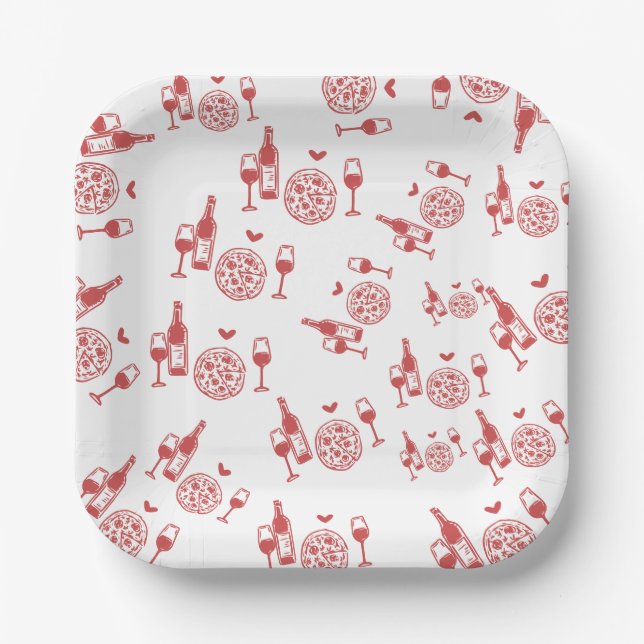 Assiettes En Carton Fête de mariage Rustic Pizza & Wine (Recto)