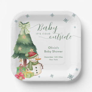 Assiettes En Carton Fête de Naissance Bébé Bonhomme de Neige Moderne V