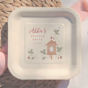 Assiettes En Carton Fête de naissance Bohème Oiseaux Baies Fille