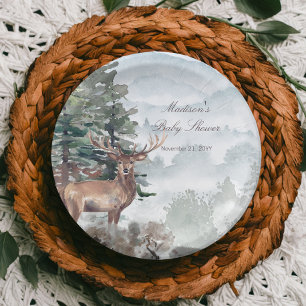 Assiettes En Carton Fête de Naissance Cerf de la Forêt de Bois à l'Aqu