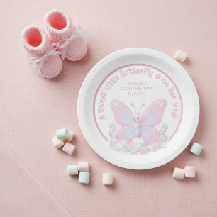 Assiettes En Carton Fête de naissance Fille Papillon Sucré Fraise Rose