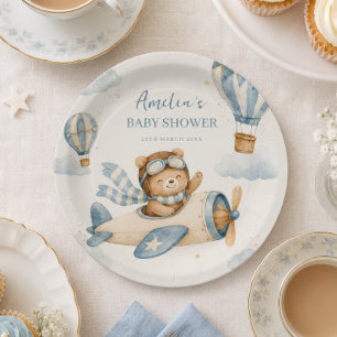 Assiettes En Carton Fête de naissance ourson avion vintage