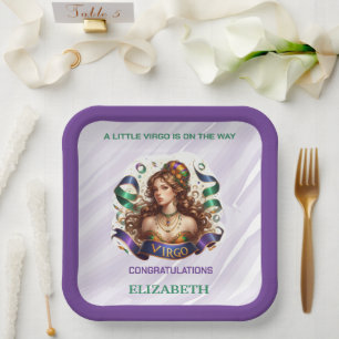 Assiettes En Carton Fête de naissance Vierge Zodiaque Lavande et Vert