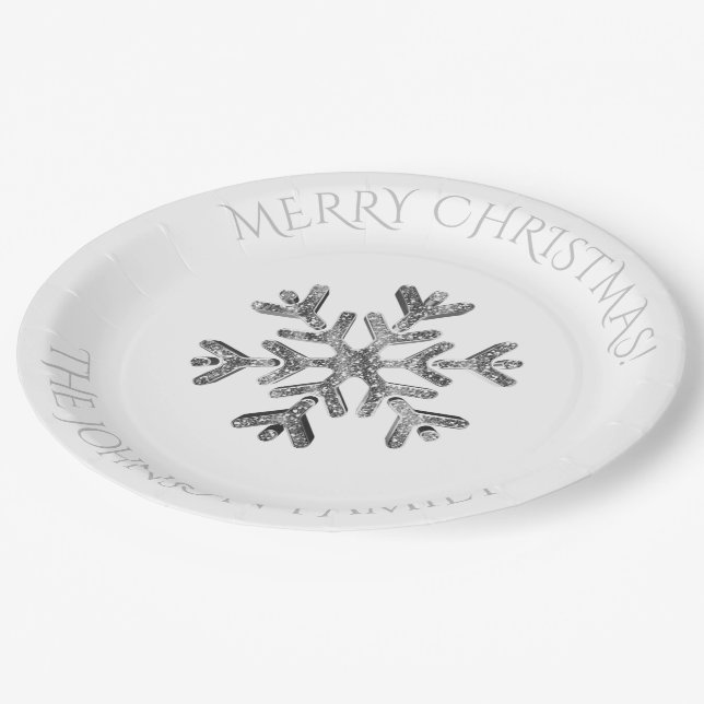 Assiettes En Carton Fête de Noël argentée de flocon de neige de (Angle)
