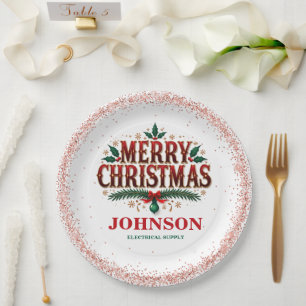 Assiettes En Carton Fête de Noël au bureau avec houx rouge et vert