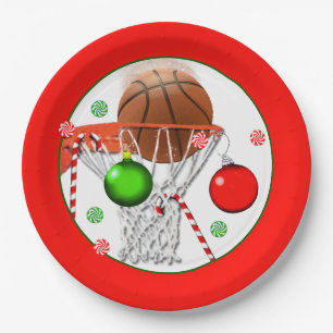 Assiettes En Carton Fête de Noël de basket-ball