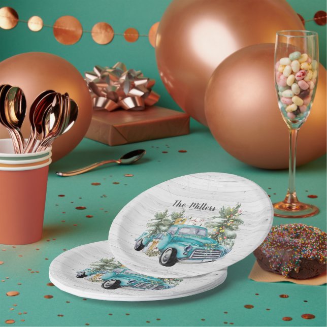Assiettes En Carton Fête de Noël de Camion Russe Blue Farmhouse (Multi)