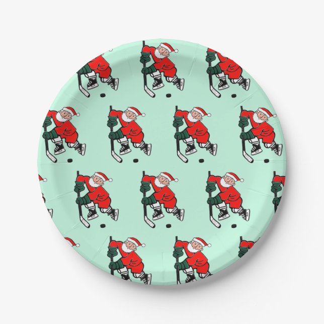 Assiettes En Carton Fête de Noël de Hockey (Devant)