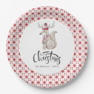 Assiettes En Carton Fête de Noël de Renard d'hiver