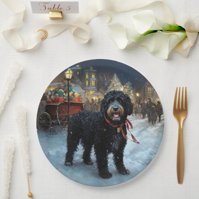 Assiettes En Carton Fête de Noël des chiens d'eau portugais (Mariage)