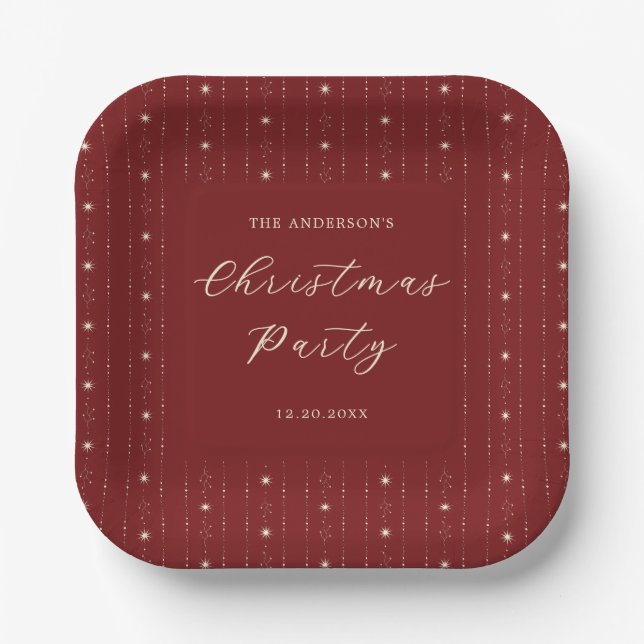 Assiettes En Carton Fête de Noël des étoiles rouges et crémeuses (Recto)
