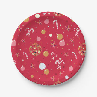 Assiettes En Carton Fête de Noël Disco en Rouge