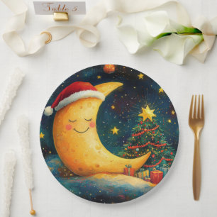 Assiettes En Carton Fête de Noël drôle Lune Galaxy