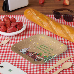 Assiettes En Carton Fête de Noël du Camion rouge vintage et des Gnomes