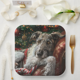 Assiettes En Carton Fête de Noël du loup Hound Dog