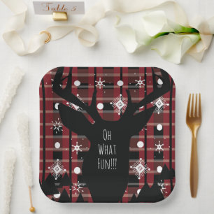 Assiettes En Carton Fête de Noël Flocons de Cerf à carreaux de Buffalo