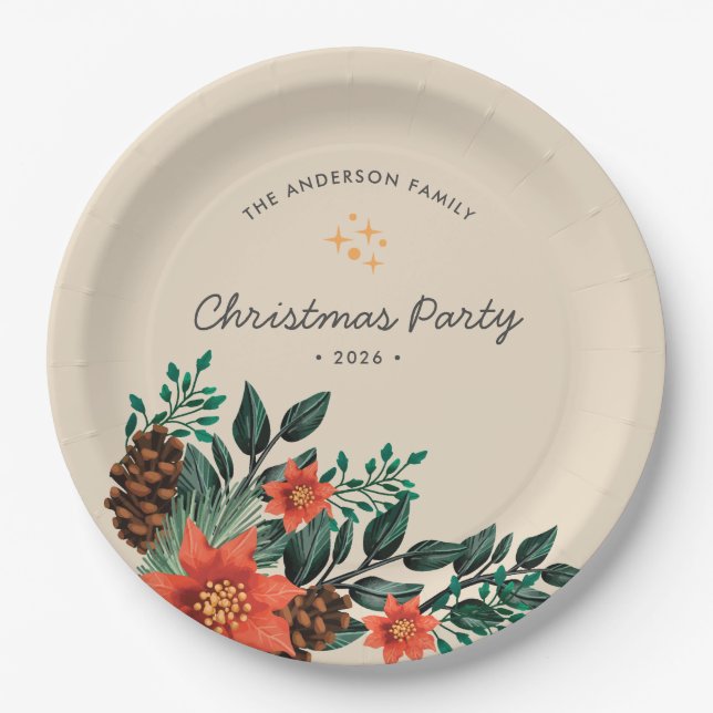 Assiettes En Carton Fête de Noël Foliage de Vacances Moderne (Devant)