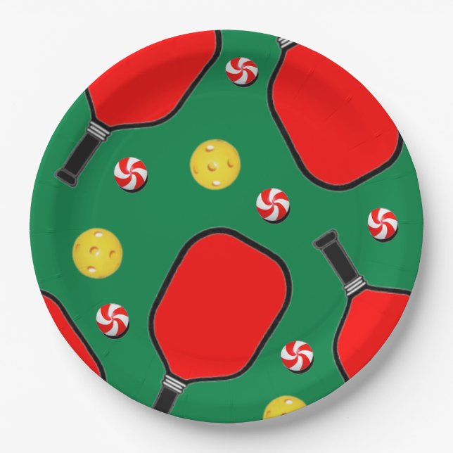 Assiettes En Carton Fête de Noël Pickball (Devant)