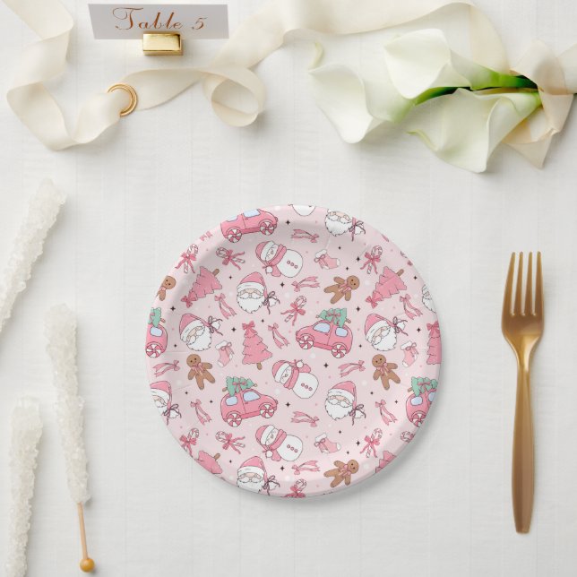 Assiettes En Carton Fête de Noël rose Whimsical (Mariage)
