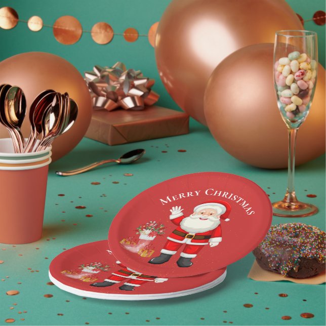 Assiettes En Carton Fête de Noël Rouge du Père Noël (Multi)
