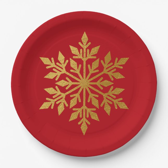 Assiettes En Carton Fête de Noël rouge vif de Lux Gold Foil (Devant)