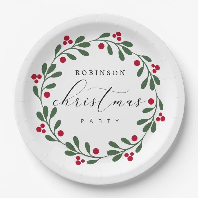 Assiettes En Carton Fête de Noël Wreath Personnalisée (Devant)
