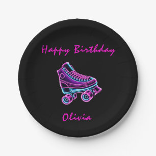 Assiettes En Carton Fête de patinage à rouleaux Filles Neon Glow Anniv