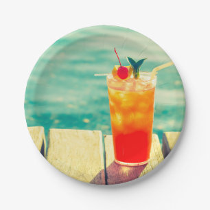 Assiettes En Carton Fête de piscine d'été amusant dans le cocktail sol